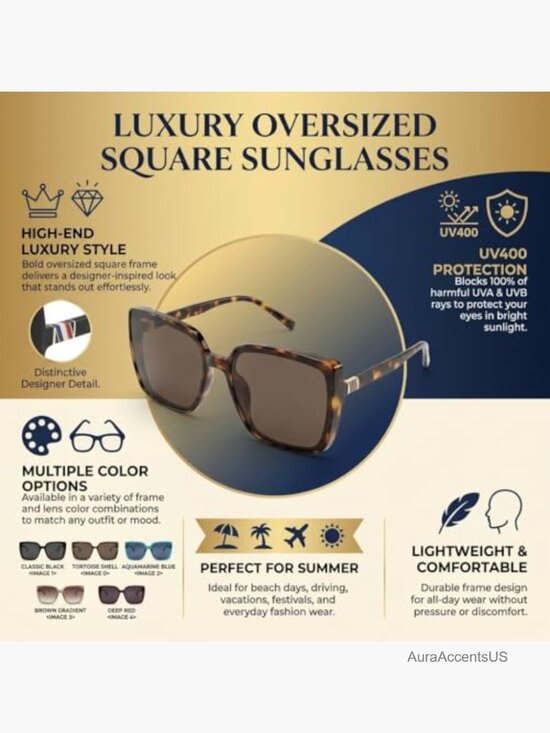 Oversized Square Sunglasses UV400 Protection Trendy Eyewear main image 5